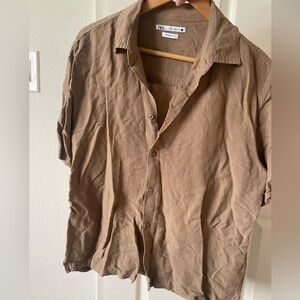 Zara Men's Tan Button-Down Shirt